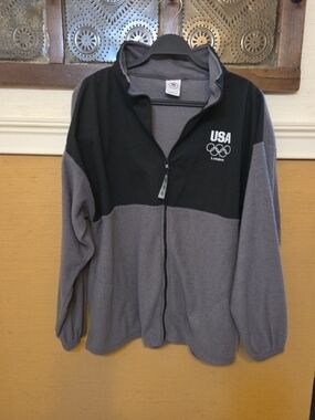 USA London Olympic Grey & Black Fleece Windbreaker Jacket
